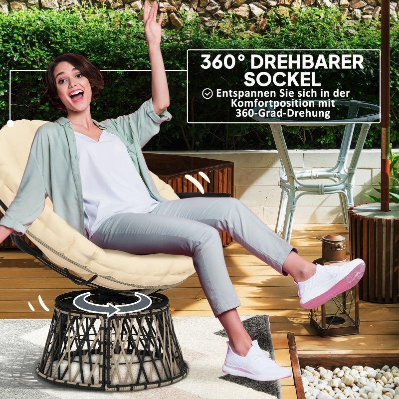 Papasan Chair, 360° Rotatable Wicker with Cushion Ø90 cm, Beige