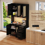 Kitchen Sideboard Buffet 183cm with App LED Lights Power Outlets Shelves & 3 Drawers - Gold Handles