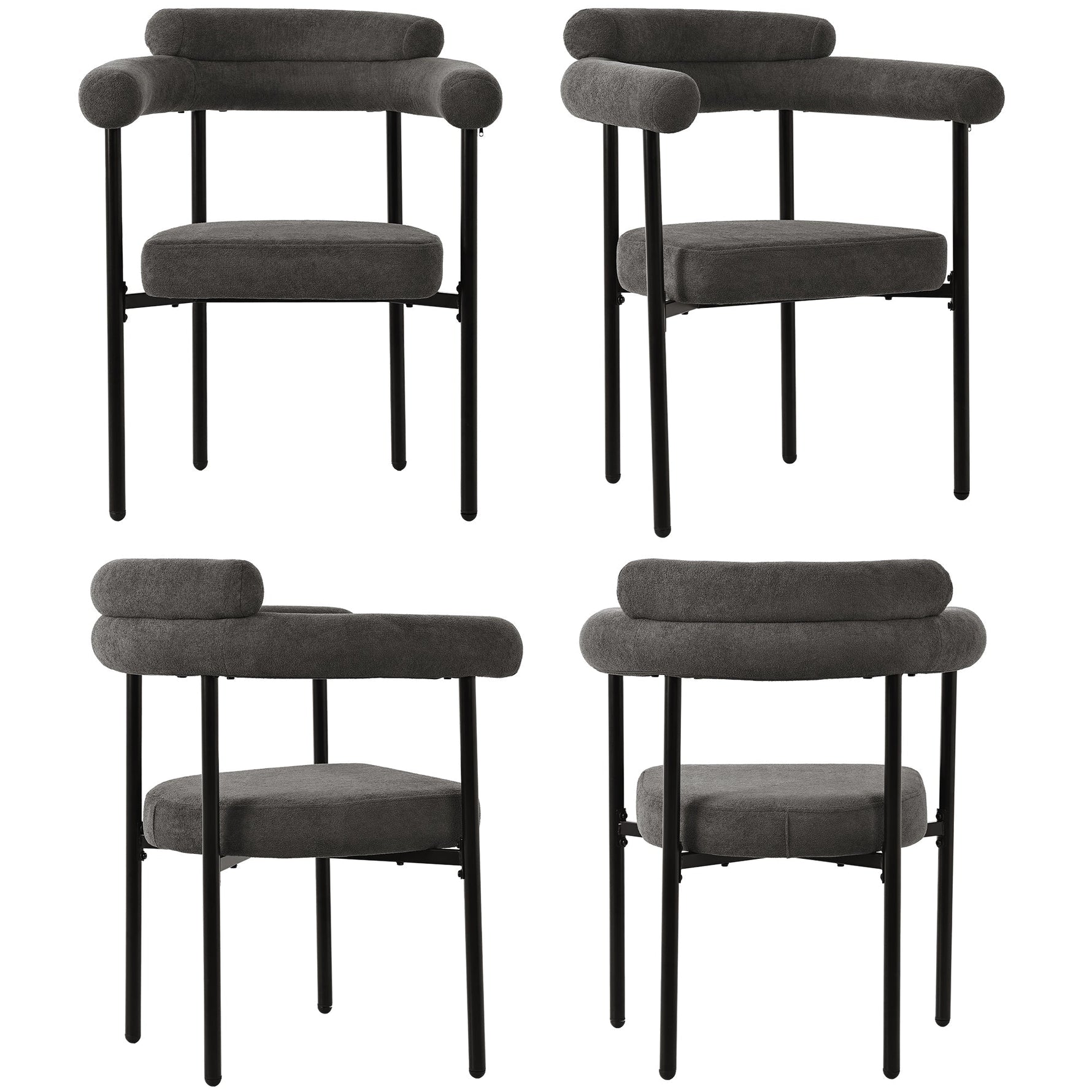Dining Set (5-Piece) - 4 Armchairs, Designer Metal Legs - Grey Suede