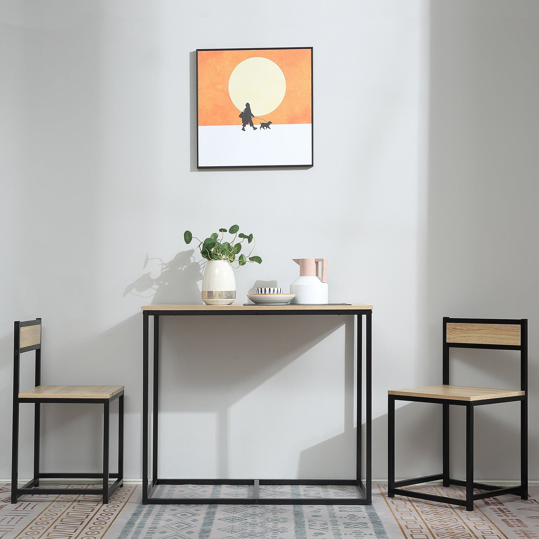 Dining Set 3-Piece 2 Chairs Small Spaces, Oak