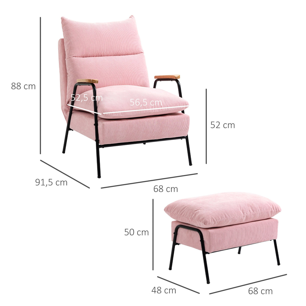 Wingback Chair with Footstool, Reclining, Pink