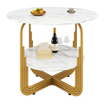 Round Dining Table 80x80x76cm 4-Person Storage Shelf MDF Marble Top