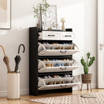 Shoe Cabinet with Rotating Rack 3 Doors 2 Drawers W80cm Wooden