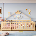 Flatbed 140x190cm House Rail with Lock - Pine Wood Natural