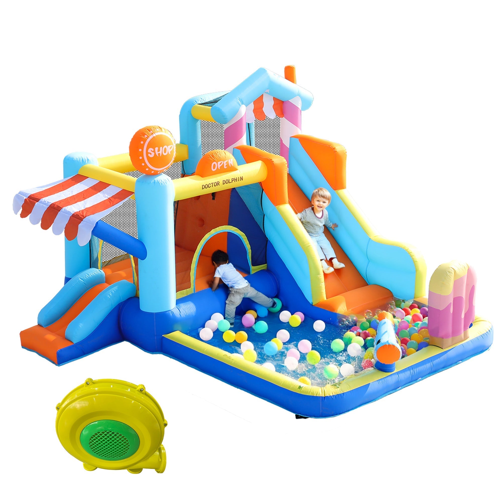 Children's Bouncy Castle Multifunctional Outdoor Water Park + Trampoline, Slide, 450W Blower