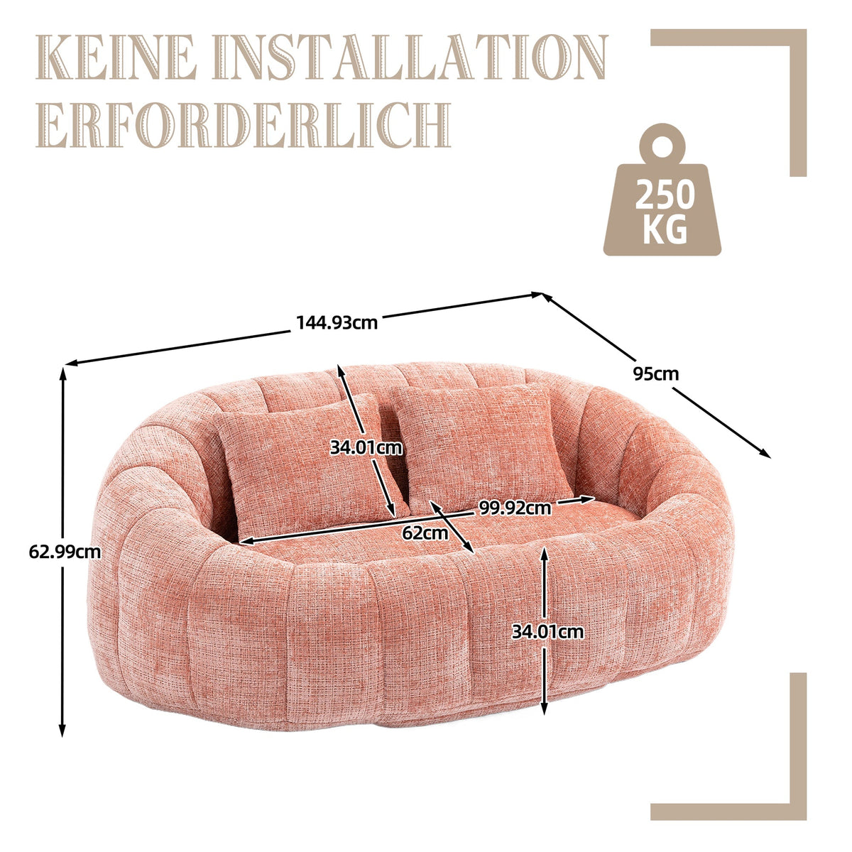 Bean Bag Sofa Lounger High Back Chair Indoor & Outdoor, Pink Chenille
