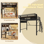 Loft Bed 140x200 cm with Storage Compartments, Black Metal