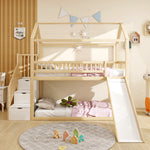 Children's Bunk Bed 90x200cm with Slide & Storage Ladder, Wood