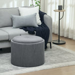 Storage Stool, Round Footstool Upholstered Coffee Table, Corduroy Grey