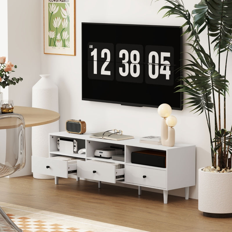 TV Cabinet with Drawers, 3 Open Compartments, Cable Management, White