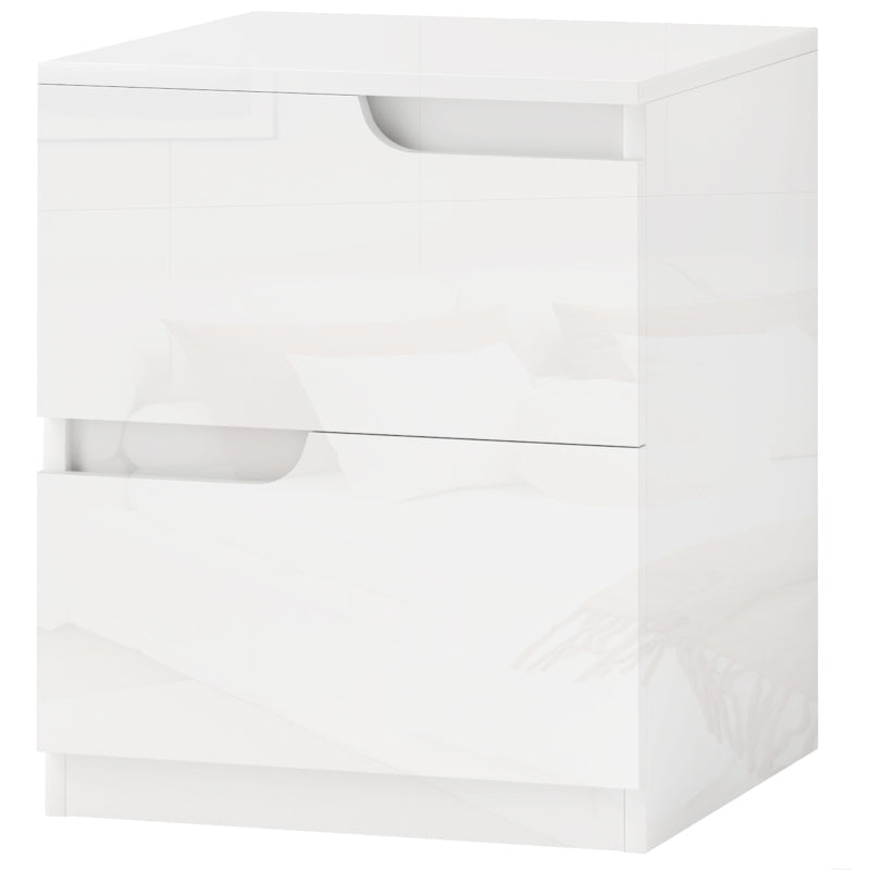 Bedside Table, 2 Drawers, 40 x 40 x 48 cm, High Gloss White