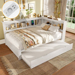 Daybed 140x200cm Pull-out Bed Power Outlet 2 USB - White Chipboard