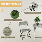 Balcony Furniture Set, 3-Piece Rattan Bistro with 2 Folding Chairs and Table, Light Grey Metal