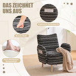 Modern Armchair with Side Pocket and Solid Wood Legs, Circular Pattern Fabric