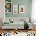 Double Bed 160x200cm Upholstered L-Shape Corner Frame - Velvet Beige