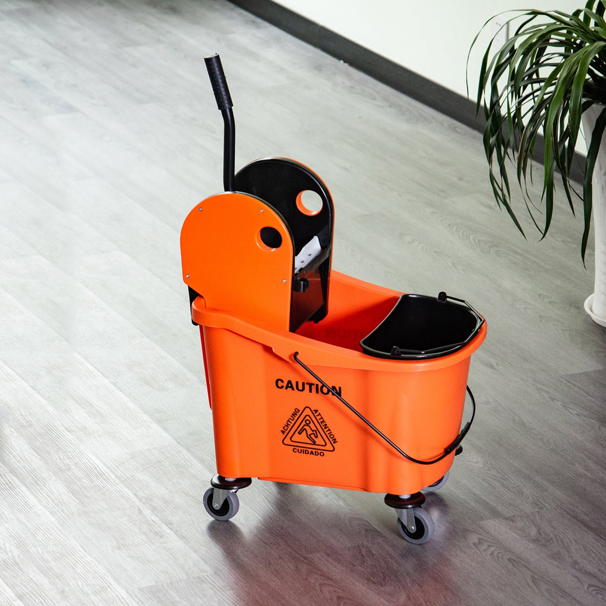 Cleaning Trolley, 36L Bucket & Wringer, Black/Orange