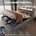 Upholstered Storage Bed 180x200 with LED & Power Outlet, Grey Velvet