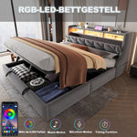 Upholstered Bed 180 x 200 cm with Hydraulic Storage and LED Lighting, Grey Velvet