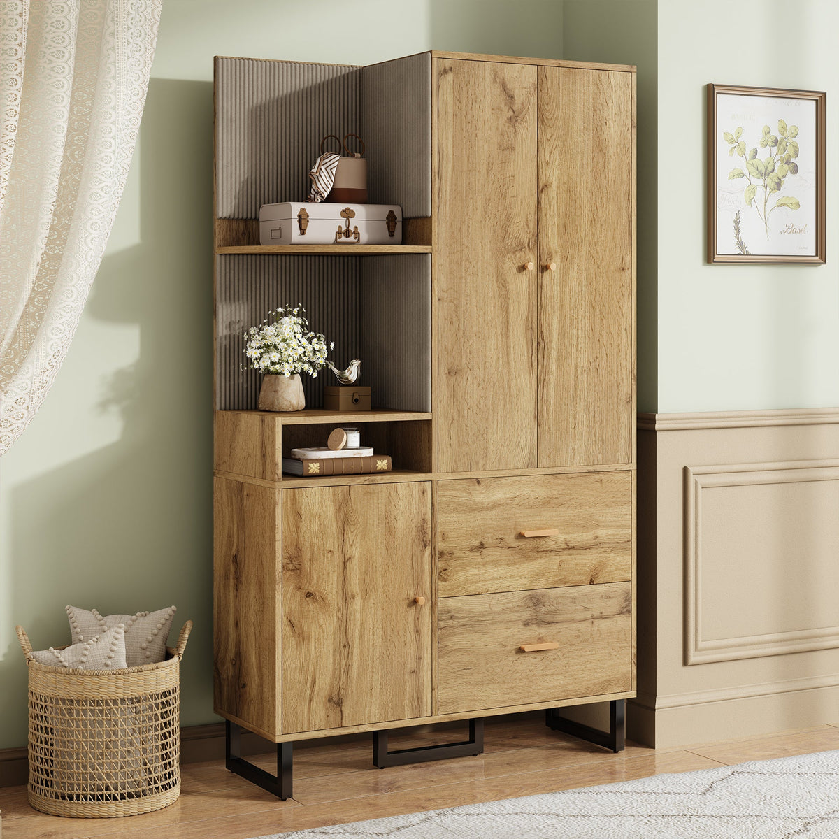 Compact Wardrobe, Hallway Upholstered Panels Shoe Cupboard, 110x186x38 cm