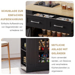 Portable Kitchen Island with Folding Dining Table, AC and USB Ports and Glass Door, Wood Effect