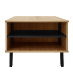 Coffee table with side table and drawer, versatile storage, wood and black design