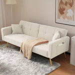 Sofa Bed Adjustable Angle Gold Legs Storage Pockets Fabric