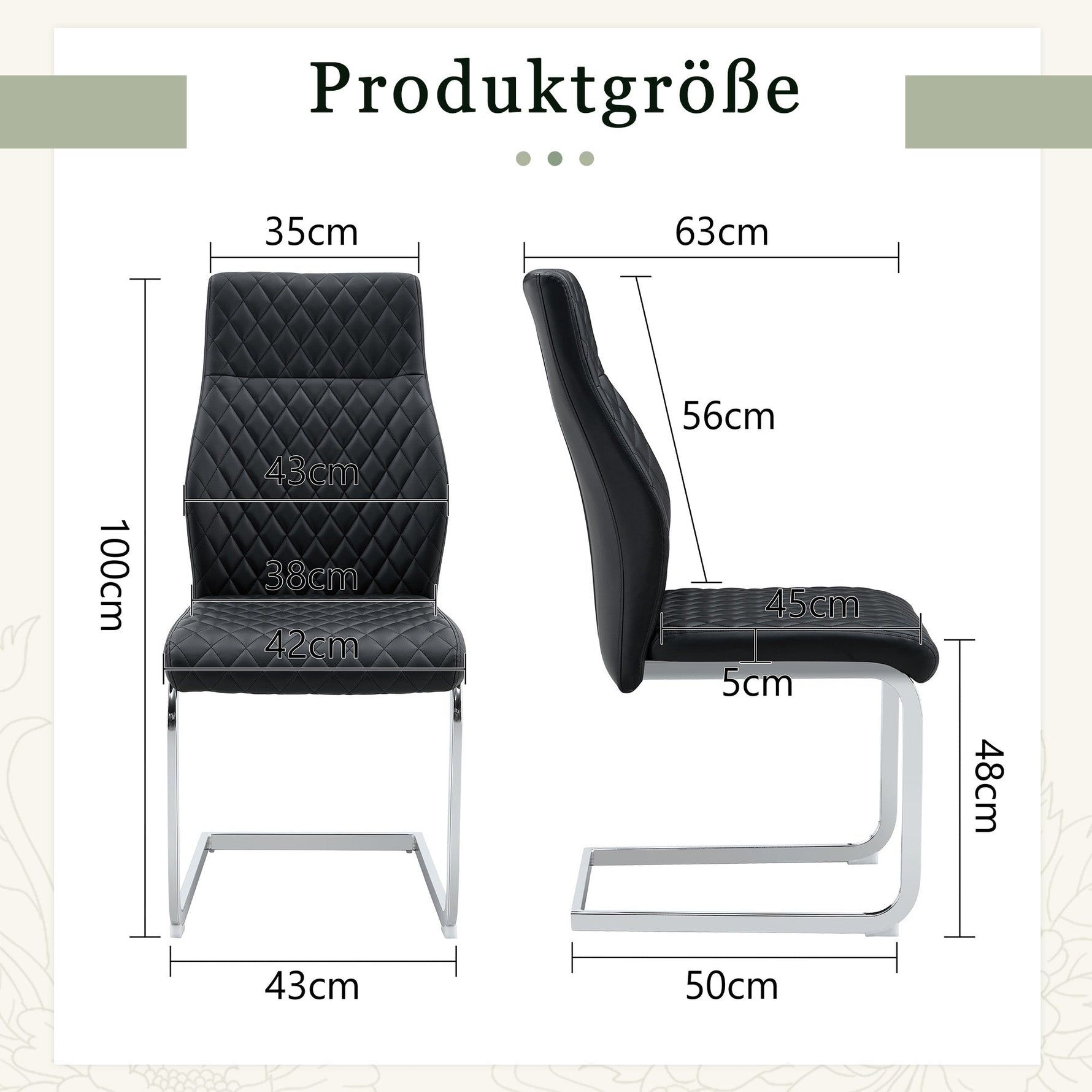 Dining Chair Set of 2, High Backrest and Padded Seat with Metal Frame, Black Diamond Pattern