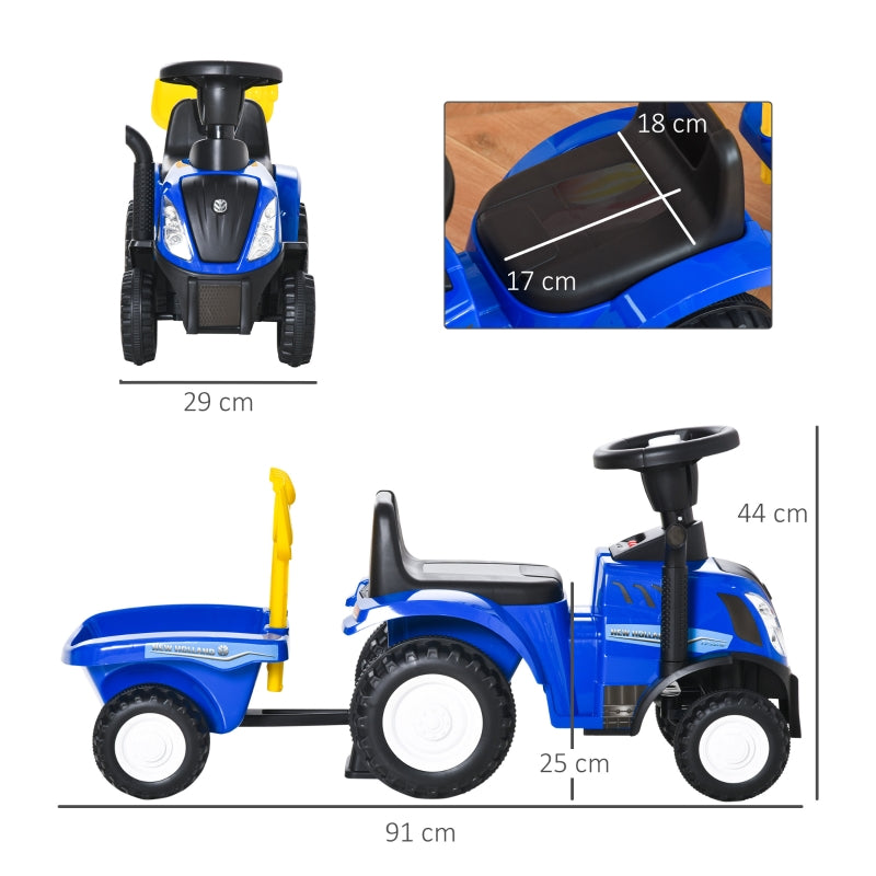 Ride-on Tractor with Trailer, Horn and Sand Toy, Blue Plastic and Metal