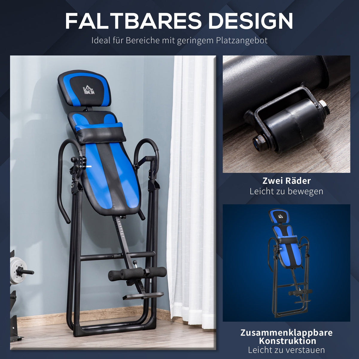 Inversion Table Foldable, Adjustable Backrest, Metal ABS Black Blue