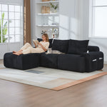 3-Seater Modular Sofa with Ottomans, Cup Holders and Storage, Black Corduroy