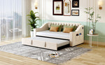 Upholstered Sofa Bed, 90/180*190cm, USB Charging, Storage, Velvet Beige