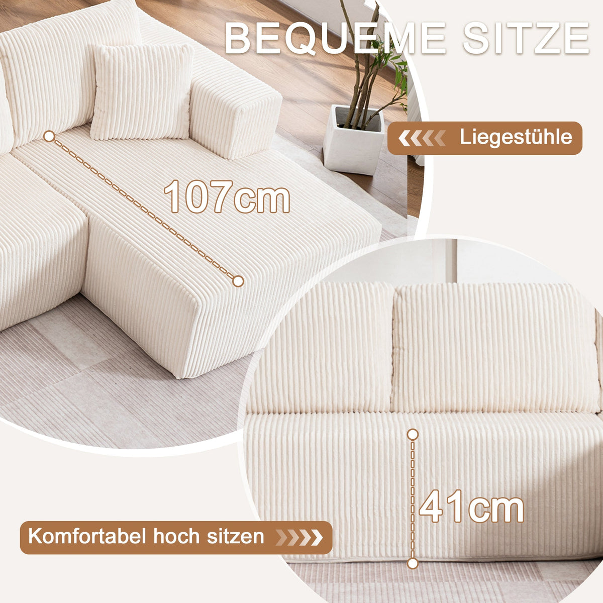 Modern U-Type Leisure Sofa with Modular Non-Assemble Design and Lounge Chairs, Lamp Fabric