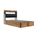 Bed Frame, 90 x 200, Hydraulic Lift, USB, Upholstered Headboard, Black