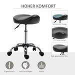 Rolling Stool Height Adjustable Work Stool, Rotatable Faux Leather Black