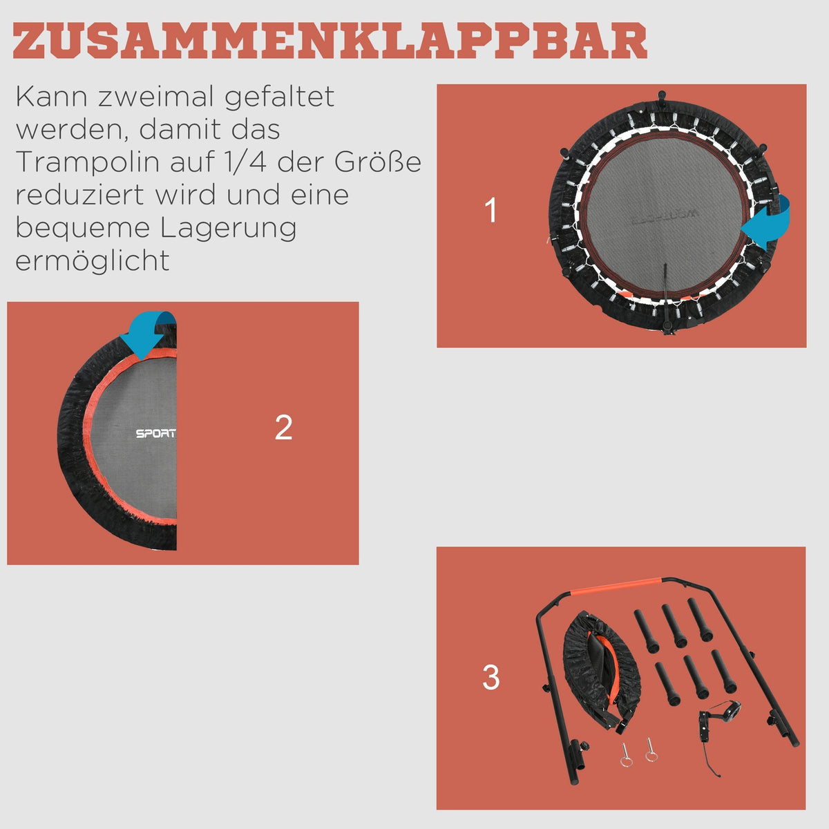 Mini Trampoline, LCD Monitor, 4-Way Adjustable Handlebar, Black/Blue