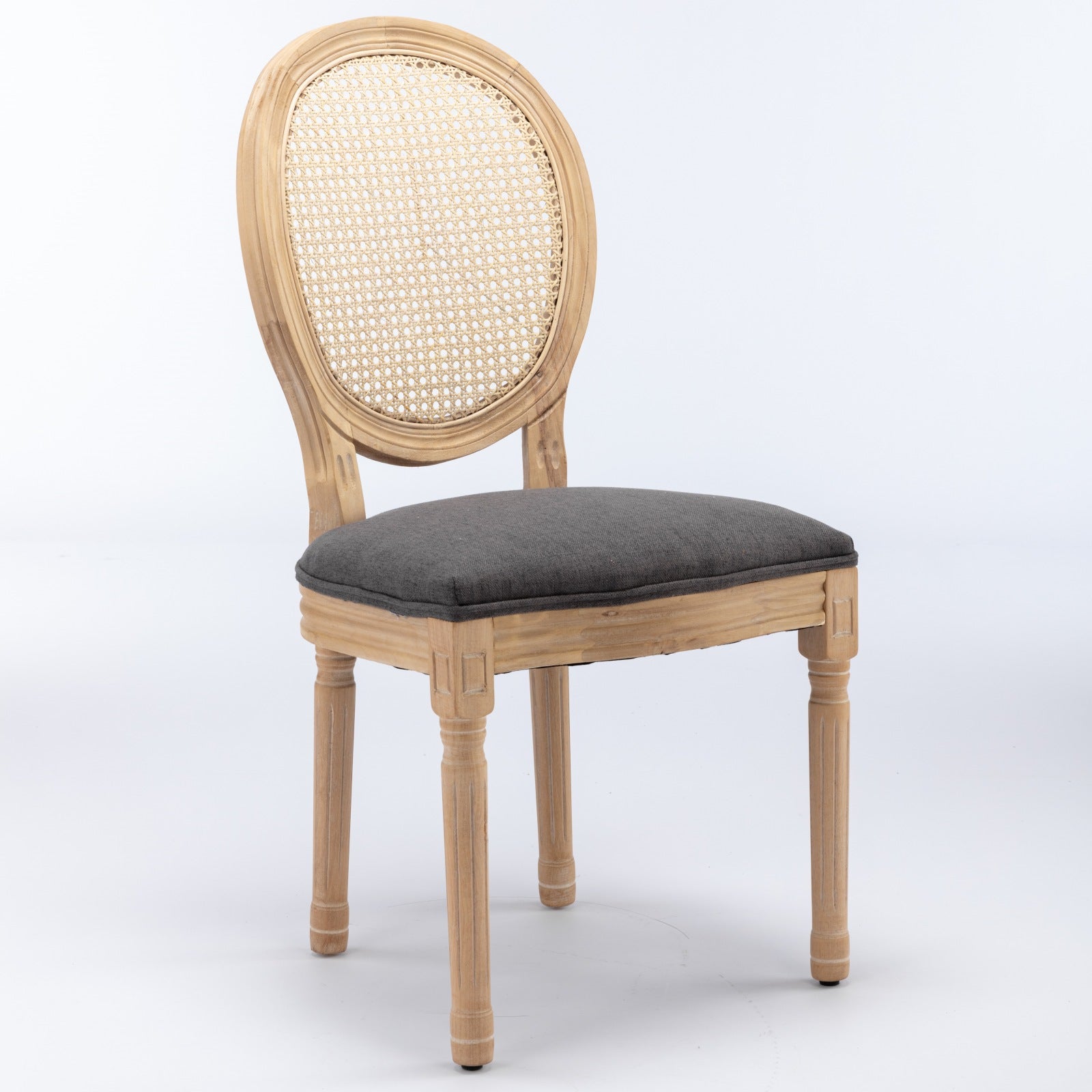 French Style Dining Chair Set of 2 Rattan Back Solid Wood - Gray Linen