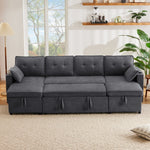 Sleeper Sofa U-Shaped with Storage & Cup Holders, Cotton and Linen Fabric