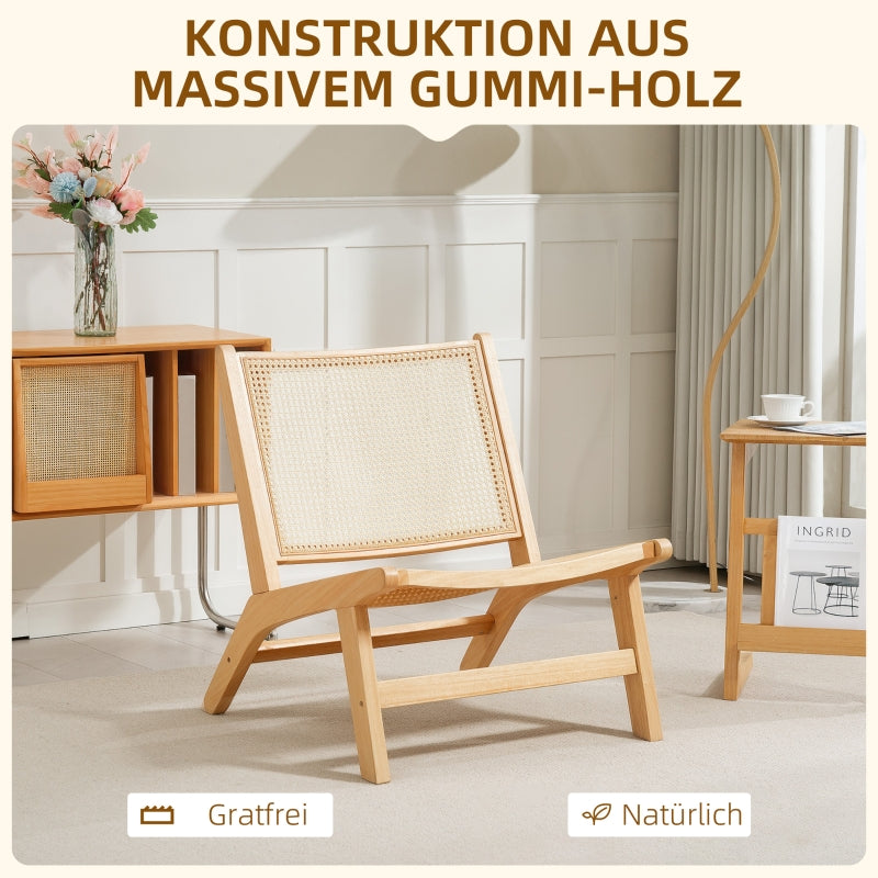 Armchair Rattan Back Recliner Reading Chair, Natural Wood