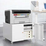 Metal Printer Stand Storage with Door, Shelf & Wheels - White