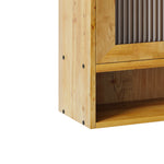 Retro 2 Door Sliding Cabinet 90CM Three Layers Storage Space, Natural Finish