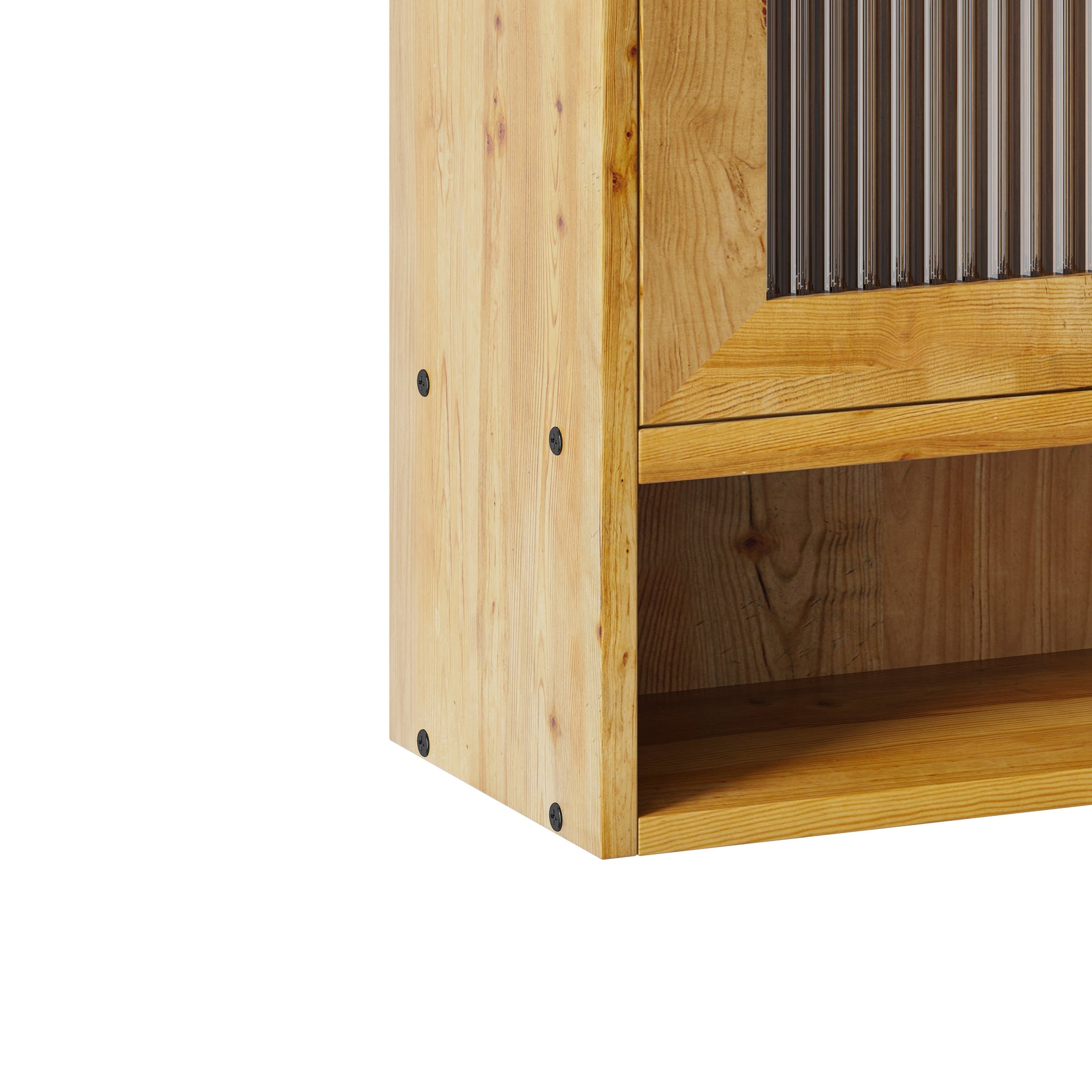 Retro 2 Door Sliding Cabinet 90CM Three Layers Storage Space, Natural Finish