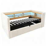 Upholstered Sleeper Sofa 90x190cm with Storage & LED, Beige