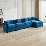 Cloud Sofa 4 Seats Sectional Couch with Double Layer Upholstered Cushion, Blue Chenille Fabric