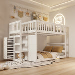 Low Bunk Bed, 140x200cm Safety with Storage & High Fence, Wooden White