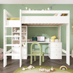 Children's Loft Bed, USB-C Desk, Wardrobe, Filing Cabinet, Stairs, Slatted Frame, Storage, 90x200
