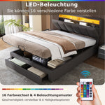 Upholstered Double Bed 180x200cm Hydraulic Storage LED Drawers - Linen Grey