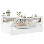 Daybed 140x200cm Pull-out Bed Power Outlet 2 USB - White Chipboard