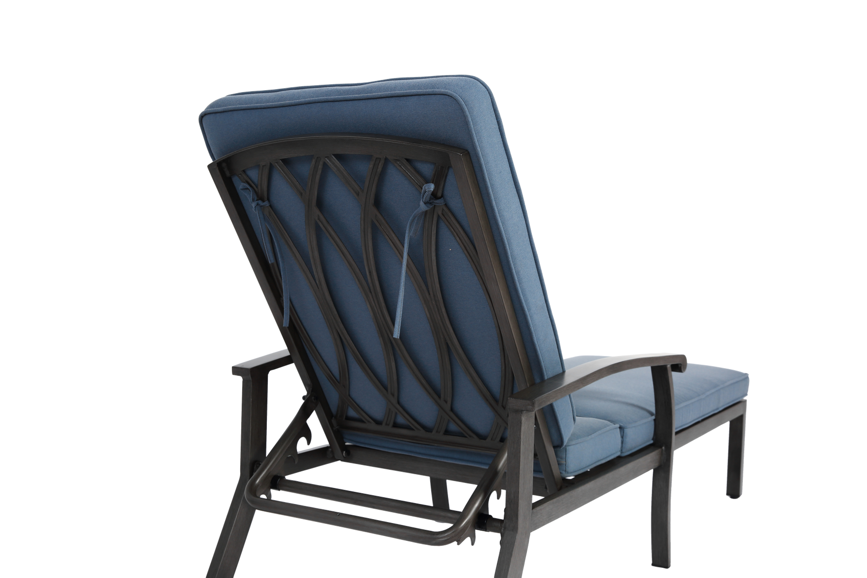 Lounge Patio Chair, Adjustable Reclining Rustproof Aluminum, Waterproof Blue Cushion