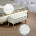 Bench with Storage, Upholstered Lid, Rubberwood White