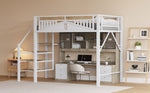 Metal Loft Bed 140x200cm with Ladder & Underbed Storage, White